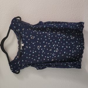 Lauren Conrad Floral Scalloped Navy Blouse (S)